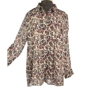 Simply Noelle Womens Top S/M (8-10) Paisley Print‎ Button-Up Long Sleeve Sheer